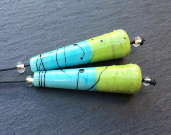 Glossy by Beadfairy Karin Hruza 1 Earring Pair Oil Slick Turquoise Long Cones