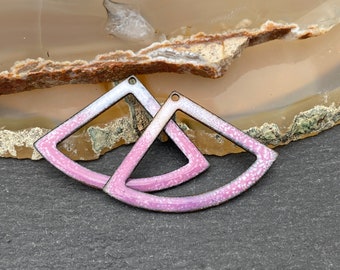 White Pink Enameled Copper Triangle by Beadfairy Lampwork Karin Hruza SRA