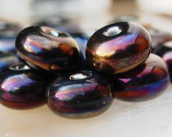 6 Large Tahitian Pearls handmade lampwork beads,  metallic golden brown pink colors, Rounds by Beadfairy Lampwork, SRA