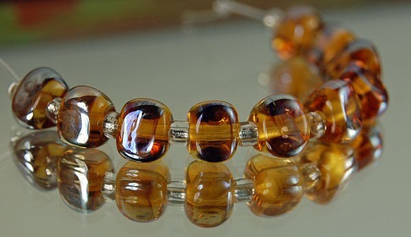 10 Aurae Amber Triangles Handmade Glass Beads Lampwork Beads | Etsy