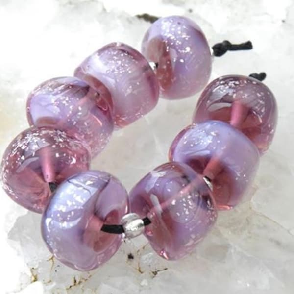 Lampwork Beads, Amethyst Glimmer Glass Beads handmade by Beadfairy Lampwork, SRA