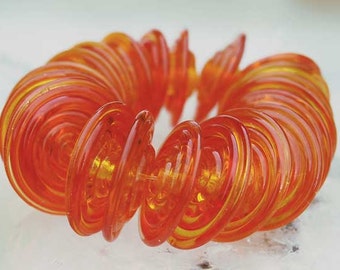 10 Tangerine Slim Discs , handmade glass beads orange transparente , lampwork beads by Beadfairy Lampwork, SRA