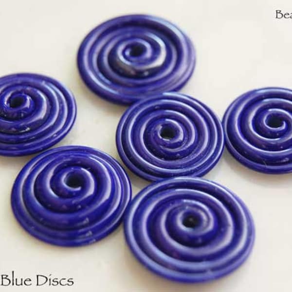 10 Lapis Blue Slim Discs , handmade glass beads in dark blue , lampwork beads by Beadfairy Lampwork, SRA