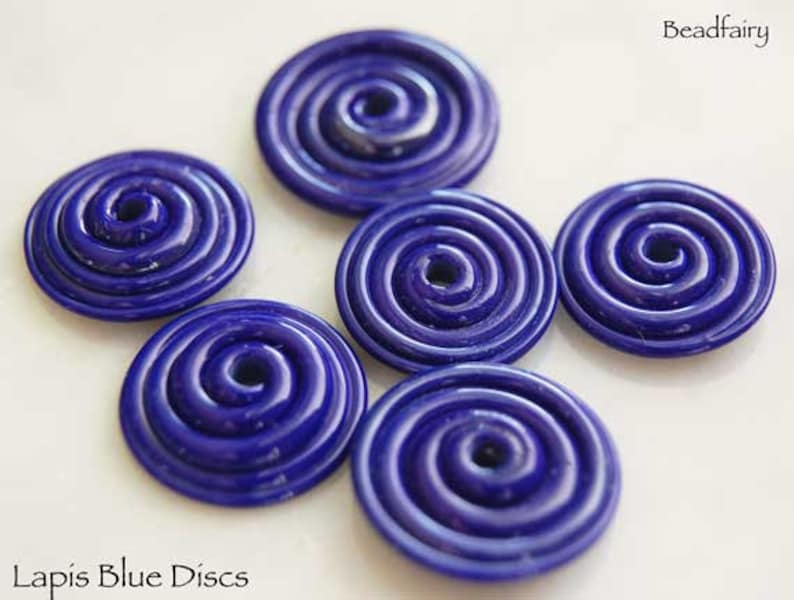 10 Lapis Blue Slim Discs SRA lampwork beads by Beadfairy Lampwork handmade glass beads in dark blue