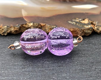 1 Pair *Silvered Lavender* Carambole Spheres* Handmade Lampwork Bead Set by Beadfairy Lampwork SRA