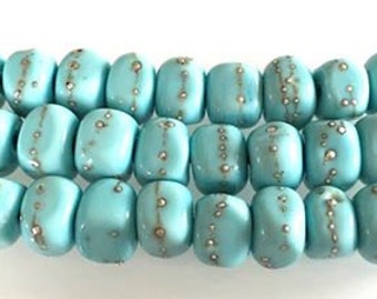 10 Silvered Light Turquoise Mini Nuggets .999 fine silver wire glass beads by Beadfairy Lampwork, SRA