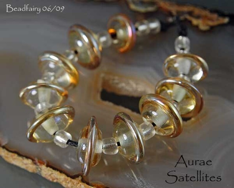 10 Aurae Satellites Handmade Lampwork Beads Clear with gold Glass Beads by Beadfairy Lampwork SRA