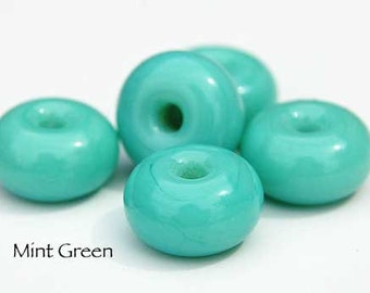 Mint Green, 10 round handmade glass beads, opal like spacer by Beadfairy Lampwork, SRA