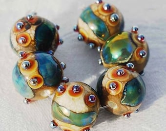 1 Earring Pair * Organic Bling Spheres * Lampwork Beads , Green Ivory glass beads by Beadfairy Lampwork, SRA