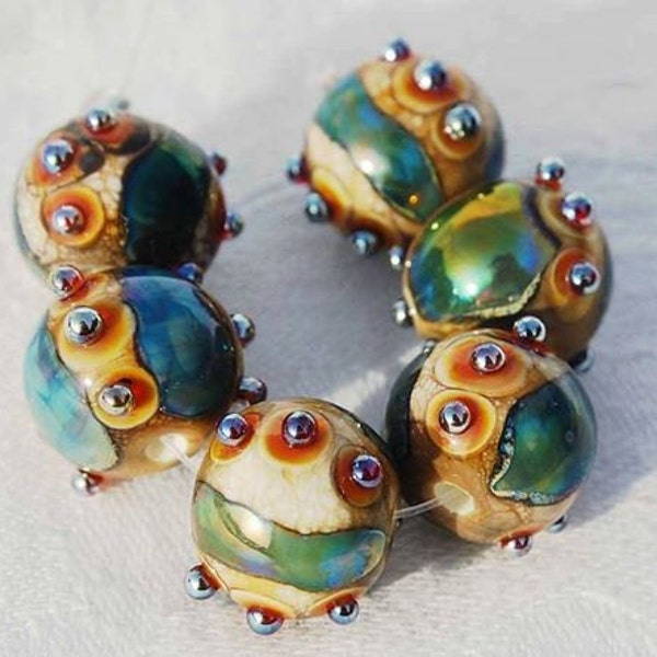 1 Earring Pair * Organic Bling Spheres * Lampwork Beads , Green Ivory glass beads by Beadfairy Lampwork, SRA