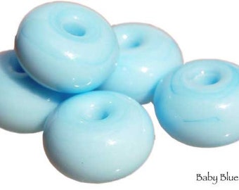 10 Baby Blue Rounds , handmade lampwork beads  , glass bead spacers by Beadfairy Lampwork, SRA