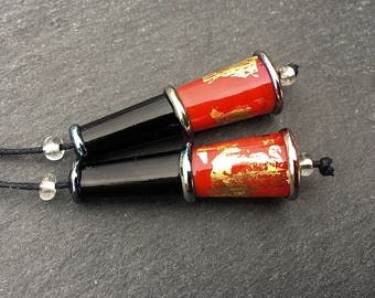 1 Pair * Golden Lipstick * Long Cones * Glossy Handmade Lampwork by Beadfairy Karin Hruza