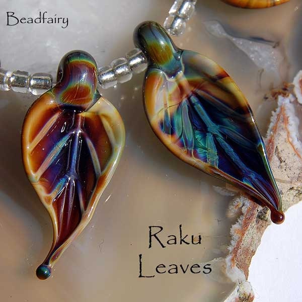 Raku Blätter 7 handgemachte lampwork perlen glasblätter by Beadfairy Lampwork