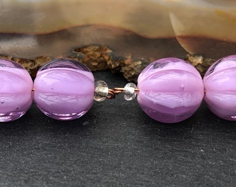 1 Pair *Enchanted Pink* Carambole Spheres* Handmade Lampwork Bead Set by Beadfairy Lampwork SRA