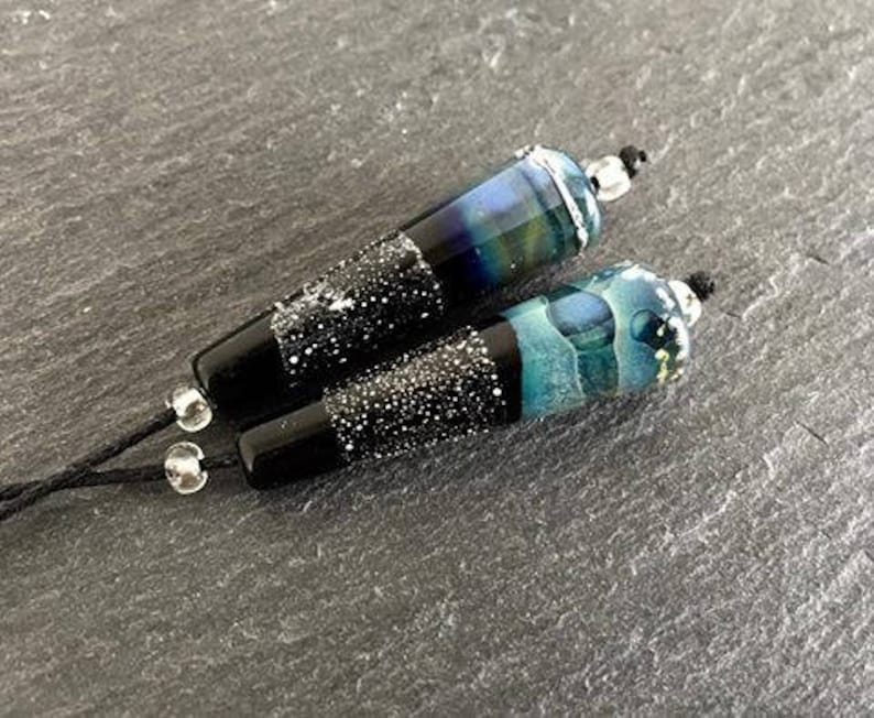 Glossy Handmade Lampwork Beads by Beadfairy Lampwork SRA Starry Night 1 Earring Pair Long Cones