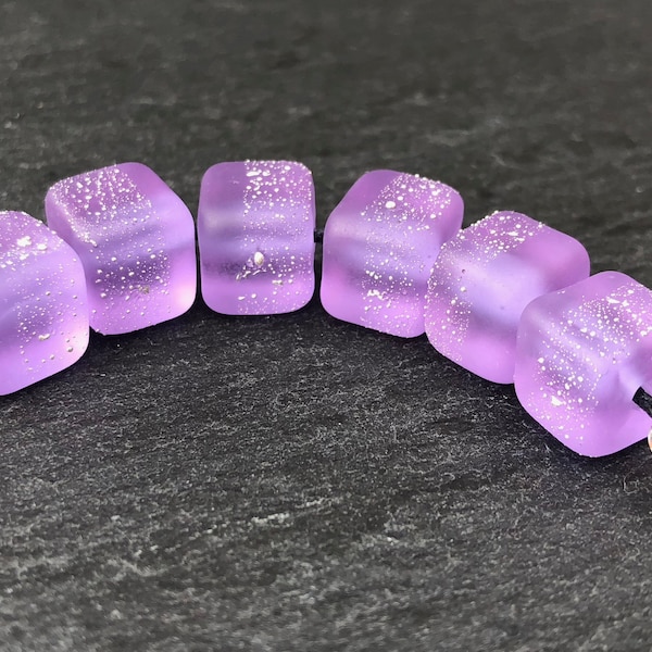 1 Pair * Glowing Silvered Lavender Cubes * Handmade Lampwork Beads, Glass Beads by Karin Hruza Beadfairy Lampwork, SRA