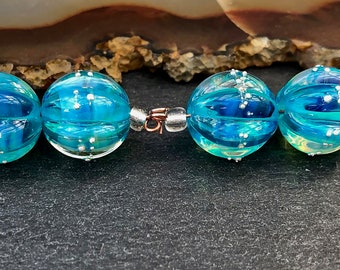 1 Pair *Silvered Caribbean* Carambole Spheres* Handmade Lampwork Bead Set by Beadfairy Lampwork SRA