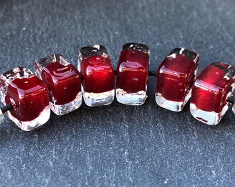 1 Pair Cherry Red Rectangles Handmade Lampwork Beads, Glass Beads by Karin Hruza Beadfairy Lampwork, SRA