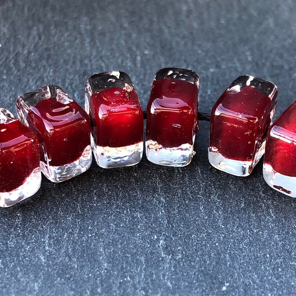 1 Pair Cherry Red Rectangles Handmade Lampwork Beads, Glass Beads by Karin Hruza Beadfairy Lampwork, SRA