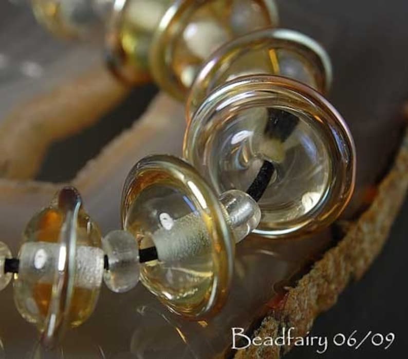10 Aurae Satellites Handmade Lampwork Beads Clear with gold Glass Beads by Beadfairy Lampwork SRA