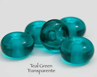 Teal Green, 10 round handmade glass beads, transparente spacer by Beadfairy Lampwork, SRA