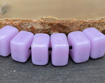 1 Pair or 6 Lilac Pink Rectangles Handmade Lampwork Beads, Glass Beads by Karin Hruza Beadfairy Lampwork, SRA