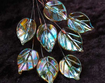 8 Autumn Bling Leaves Head Pins Set,  Glass Headpins Handmade lampwork glass headpins by Beadfairy Lampwork