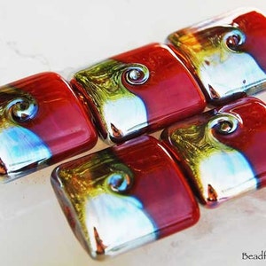 Lampwork beads in red and gold, handmade nugget beads by Beadfairy Lampwork, SRA image 1