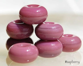 Raspberry, 10 round handmade glass beads, lampwork spacer by Beadfairy Lampwork, SRA