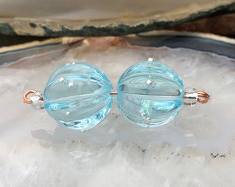 1 Pair *Silvered Ice * Carambole Spheres* Handmade Lampwork Bead Set by Beadfairy Lampwork SRA