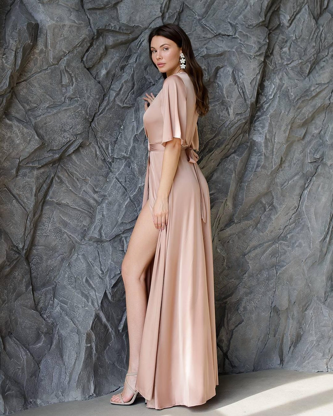 Hedy Wrap Skirt Dress (Beige)