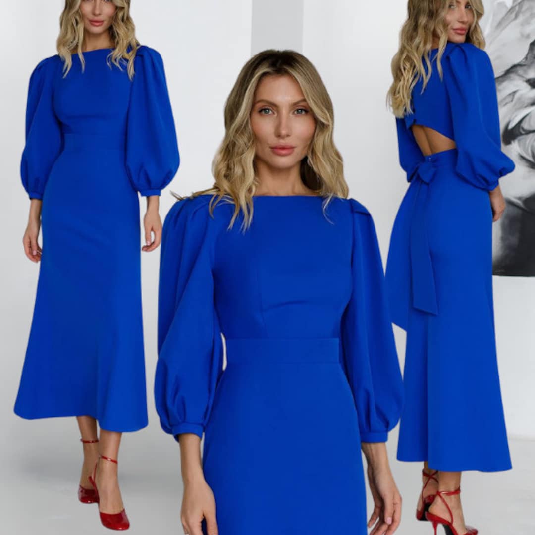 Royal Blue Wedding Guest Dress Blue Dress Formal Long Cocktail Dress