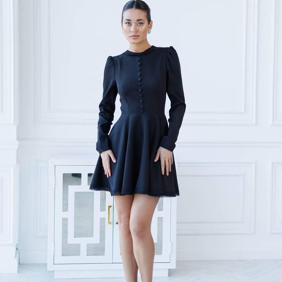 millie knit long sleeve turtleneck skater mini dress terne Long Sleeve Turtleneck Mini Dress | Black | Size S