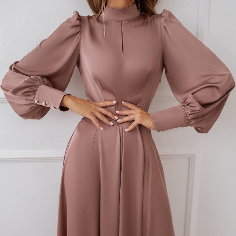 Lai Satin Midi Dress - Brown