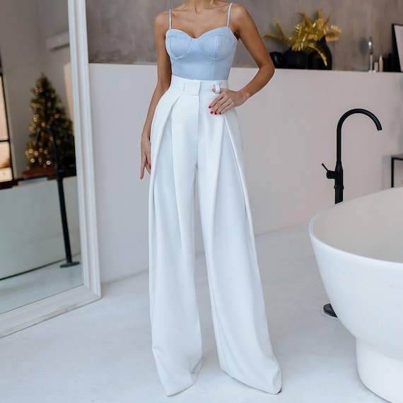 High-Waisted Palazzo Pants in Black, Milk, Burgundy