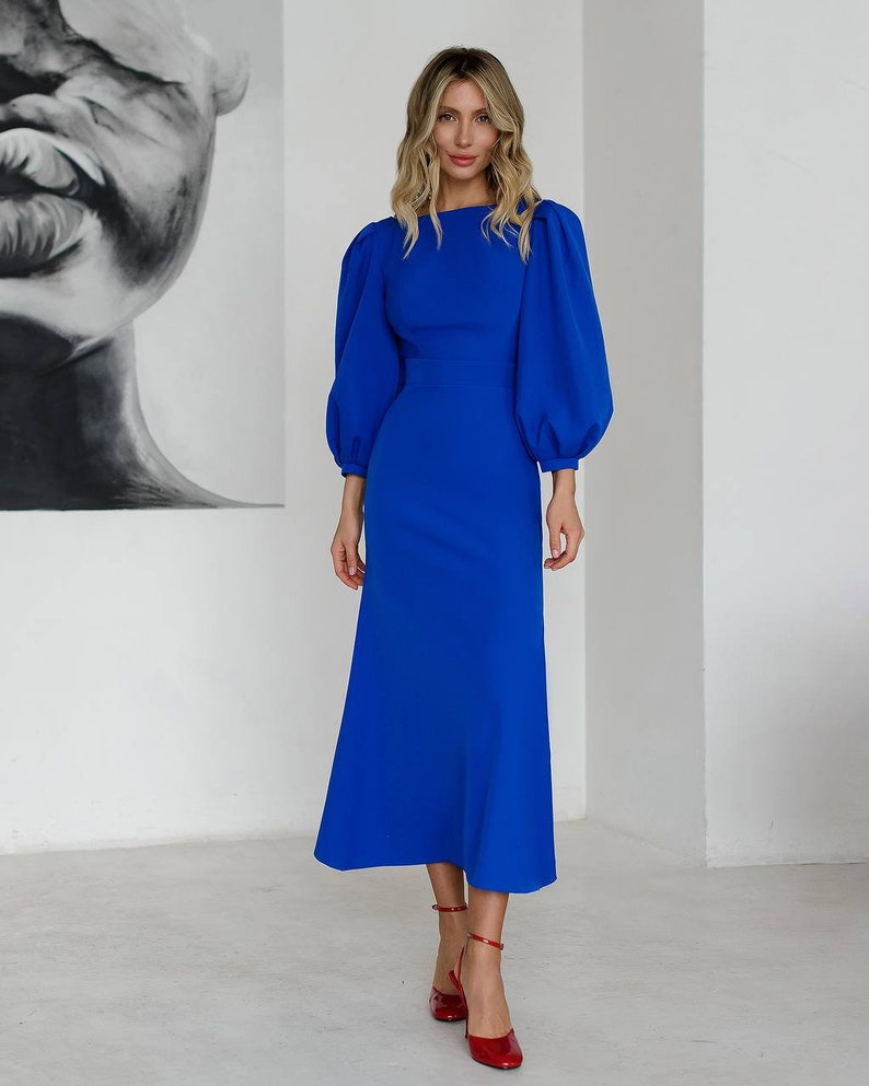 Royal Blue Wedding Guest Dress Blue Dress Formal Long Cocktail Dress