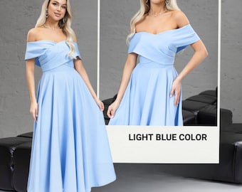 Baby blue long dress , dresses for women wedding guest, light blue midi dress