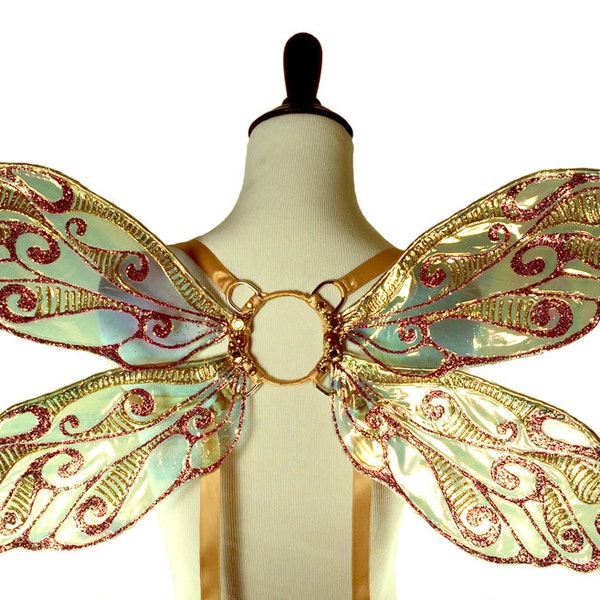 Junebug No.2 - Small Cellophane Fairy Wings in Red and Gold Glitter