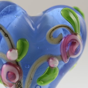 Blue Rose Heart - Handmade Lampwork Bead