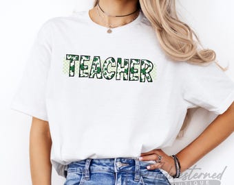 聖パトリックデーの先生用シャツ：シャムロッククローバー柄Tシャツ