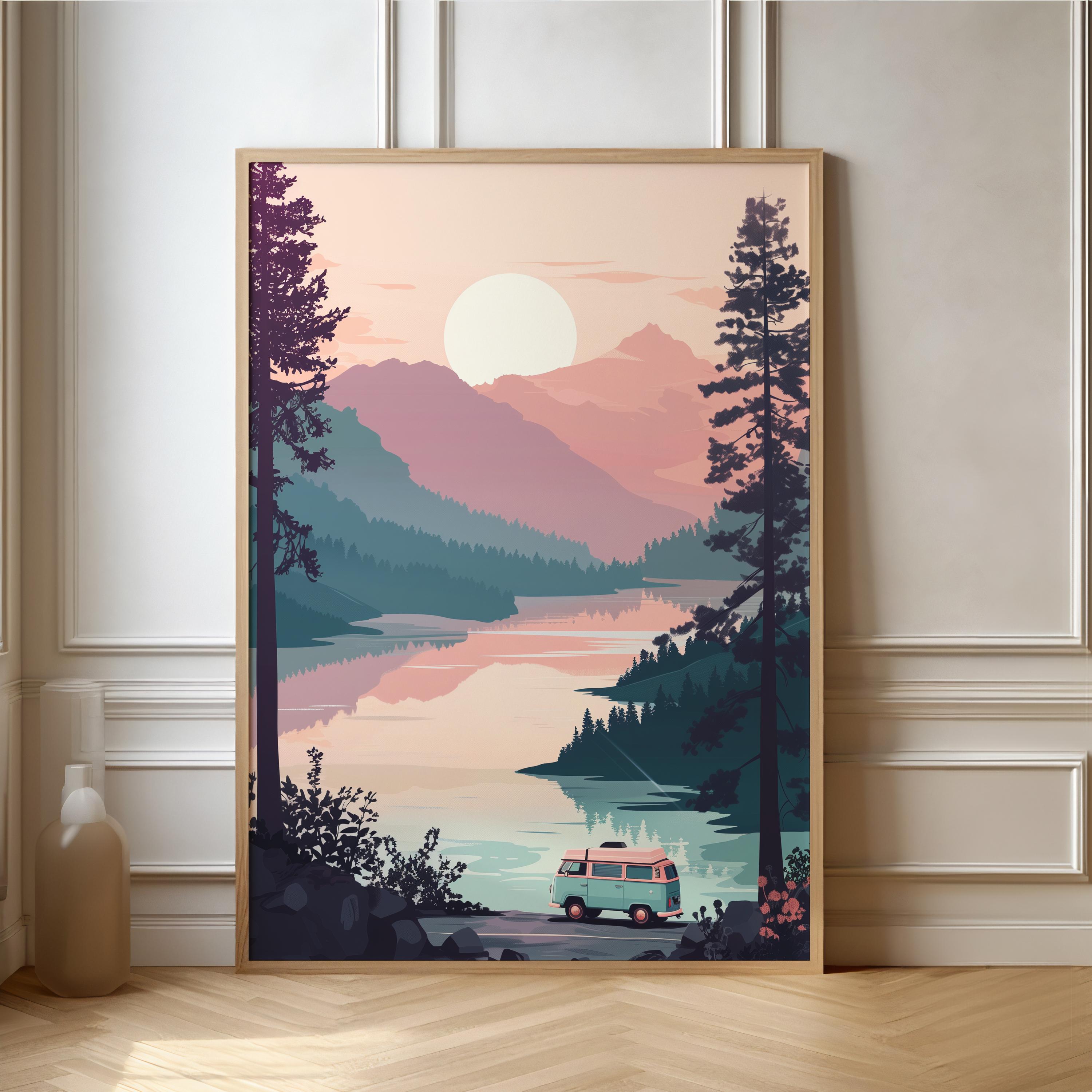 Roadtrip Poster Vanlife Camper Van Travel Poster | Gift Travel Nature Landscape Camping | Travel Print | Retro Wall Decor | Travel Print