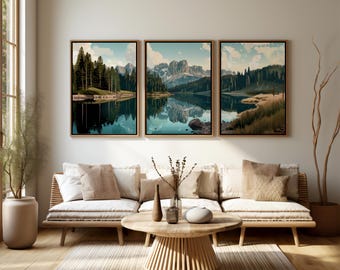 Poster Set 3 | Landscape Art Print | Mountain Lake Dolomites | Wall Art Living Room Bedroom | Wall Art