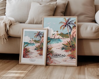 Curacao Poster Caribbean Travel Poster South America | Gift Landscape Nature Beach Travel | Travel Print | Retro Wall Decor | Landscape