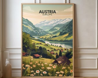 Österreich Poster Reiseposter Europa I Geschenk Reisen Berge Wandern Landschaft | Reisedruck | Retro Wanddeko