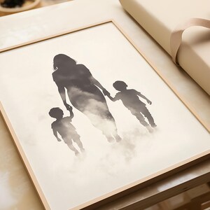 Póster de maternidad, ilustración de madre e hija, acuarela, arte minimalista, impresión artística de pared | regalo día de la madre nacimiento