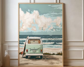 Van Poster Road Trip Camper Surfing Travel Poster Vanlife | Gift Travel Adventure Landscape Beach Camping | Travel Print | Retro Poster