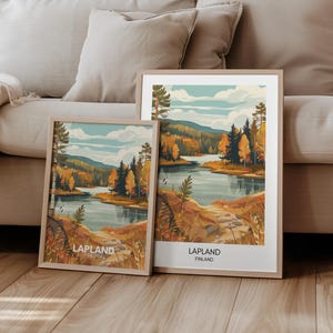 Poster Finlandia Poster di viaggio Lapponia Scandinavia | Regalo Viaggio Natura Paesaggio | stampa di viaggio | decorazione murale retrò
