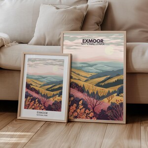 Póster de viaje del Parque Nacional Exmoor, Gran Bretaña, Inglaterra | Regalo Viajes Naturaleza Senderismo Paisaje | impresión de viajes | arte de pared retro