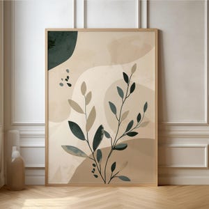 Floral poster | Boho plants | Botanical beige green wall art for living room, bedroom | Decorative print
