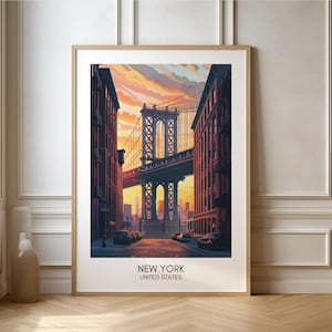 New York Poster USA United States Travel Poster NYC I Gift Travel City Cityline | Travel Art | Retro Wall Decoration